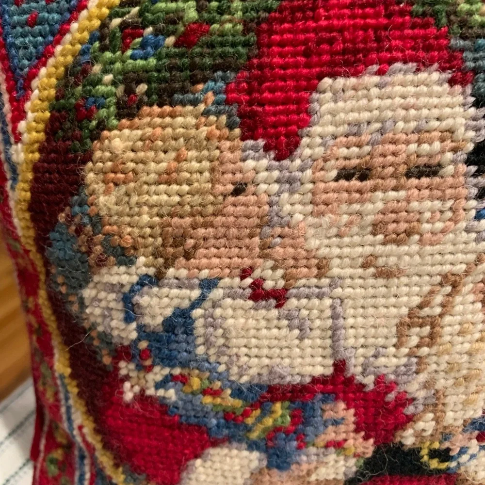 Vintage Santa w Children Needlepoint Christmas Pillow